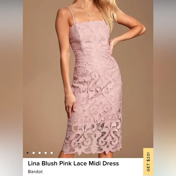 Bardot | Dresses | Lulus Blush Pink Lace Midi Dress | Poshmark